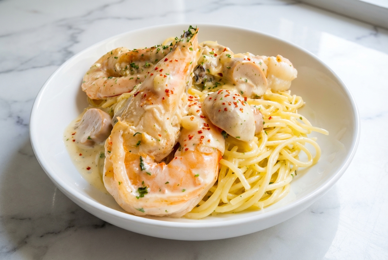Blanquette de crevettes onctueuse liée à l'ancienne avec une touche de piment d'Espelette.