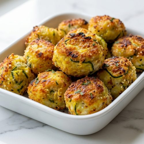 Boulettes de courgettes au four croustillantes parfumées au citron, à la menthe et aux graines de sésame.