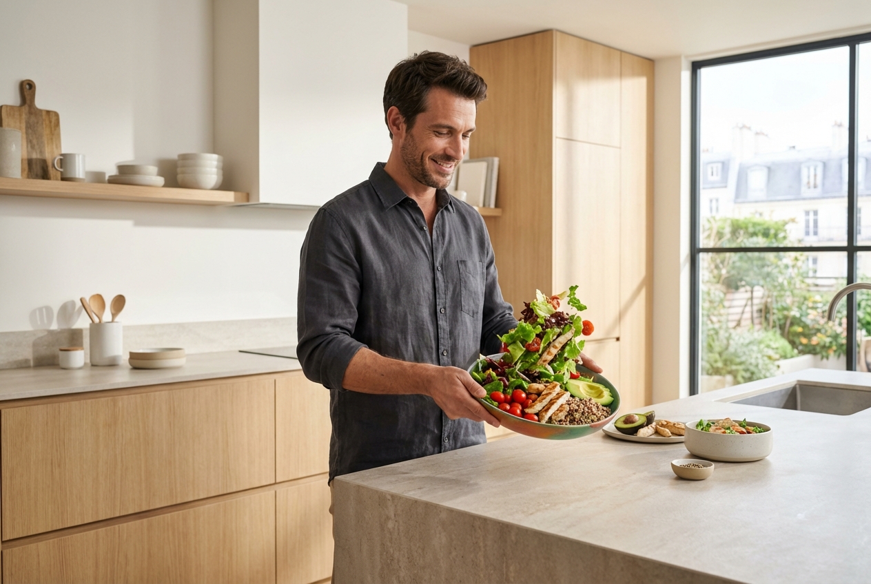 Assiette équilibrée illustrant un régime alimentaire pour maigrir sainement et durablement.