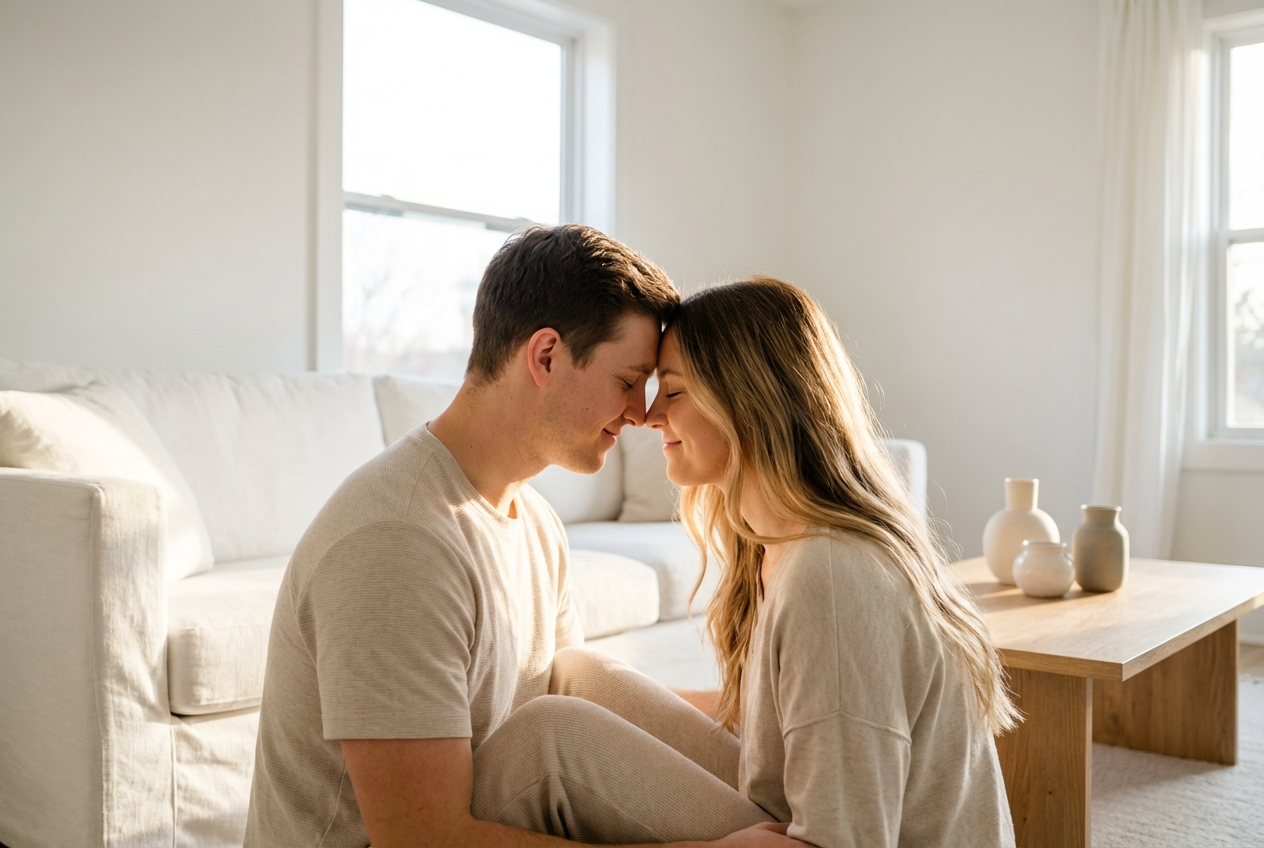 Couple partageant une profonde intimité émotionnelle dans une relation amoureuse sans sexualité