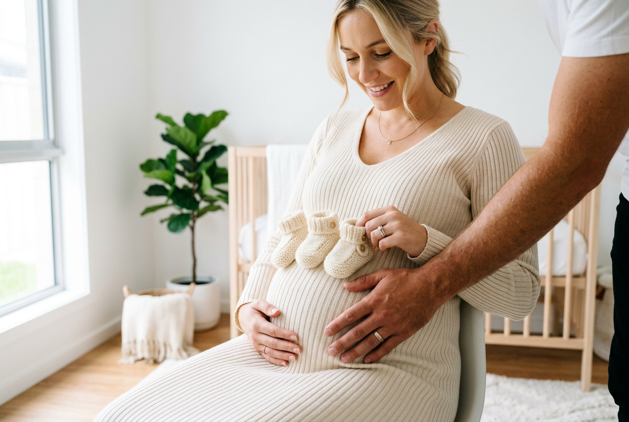 Échographie révélant une grossesse triplés avec visualisation claire des trois fœtus dans l'utérus.