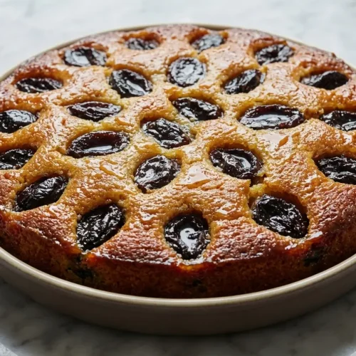 Gâteau aux pruneaux infusés au thé Earl Grey et zestes d'orange, texture dorée et moelleuse.