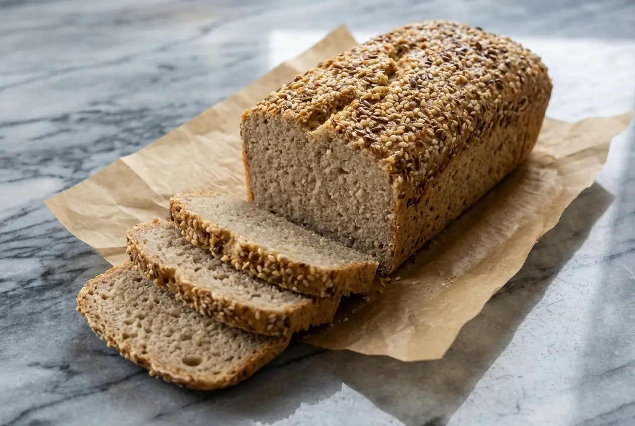 Recette pain sans gluten bien gonflé grâce au duo vinaigre de cidre et bicarbonate pour une croûte bien dorée.